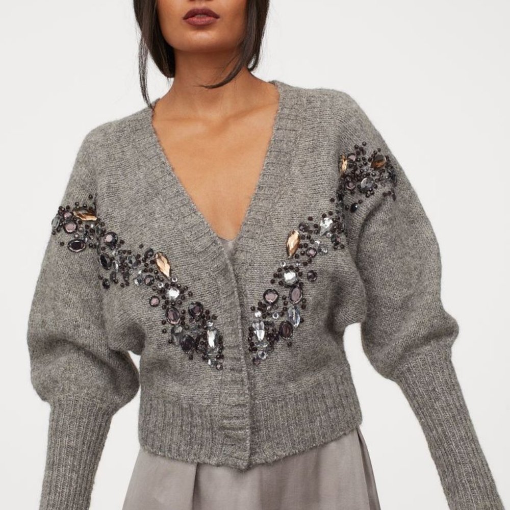 NWT H&M Jewel embellished Wool-Blend Cardigan